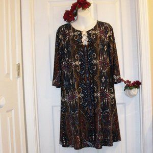 MSK Sz M Paisley Print Stretch Dress 3/4 Sleeve